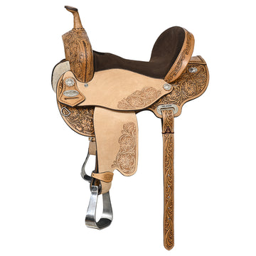 HILASON Western Horse Flex Tree Floral Trail Barrel Racing Genuine American Leather Saddle